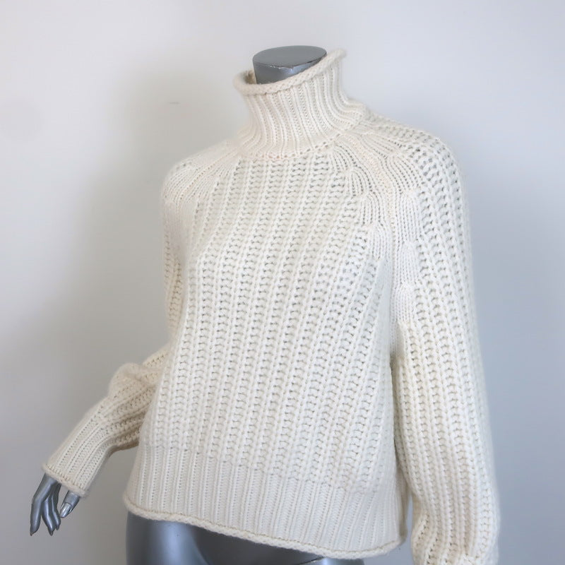 Arch4 Ellis Cashmere Turtleneck Sweater Cream Ribbed Knit One Size