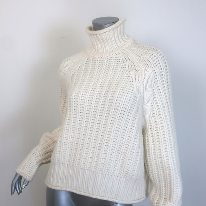 Arch4 Ellis Cashmere Turtleneck Sweater Cream Ribbed Knit One Size