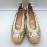 Authentic Chanel cap-toe sequin scrunch ballet flats, gold and beige leather, pre-owned (EU 39)