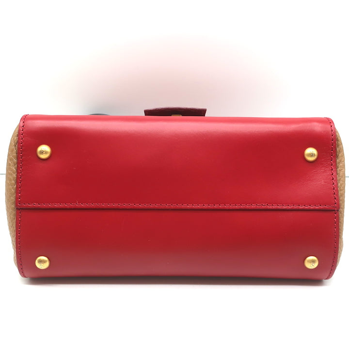 Fendi Silvana Top Handle Bag Red &amp; Brown Leather Small Crossbody