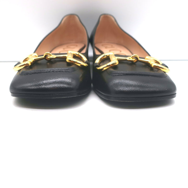 Gucci Baby Horsebit Ballet Flats Black Leather Size 38.5