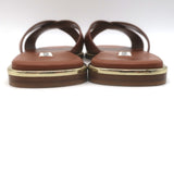 Aquazzura Divine Crisscross Slide Sandals Brown Leather Size 37.5