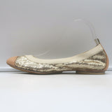 Chanel cap-toe sequin scrunch ballet flats in gold and beige leather, pre-owned authentic, EU 39