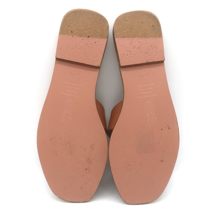 Aquazzura Divine Crisscross Slide Sandals Brown Leather Size 37.5
