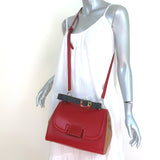 Fendi Silvana Top Handle Bag Red & Brown Leather Small Crossbody