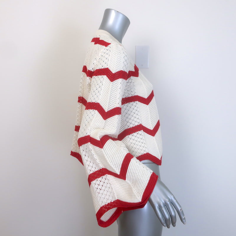 La DoubleJ Chevron Crop Sweater Cream/Red Pointelle Knit Cotton Size Small