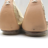 Chanel cap-toe sequin scrunch ballet flats, gold & beige leather — authentic pre-owned luxury, EU 39