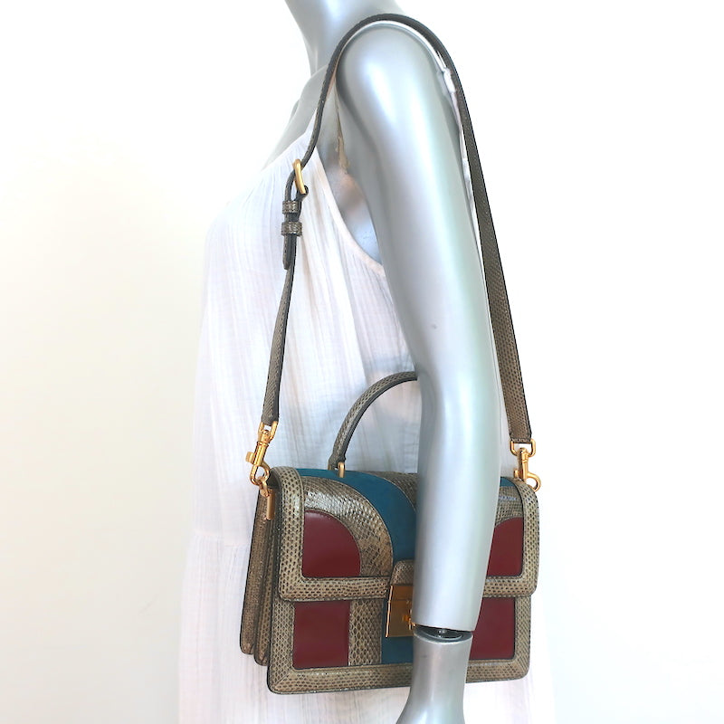 Dolce &amp; Gabbana Patchwork Top Handle Shoulder Bag Snakeskin Suede &amp; Leather