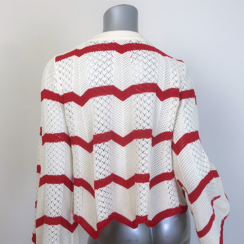La DoubleJ Chevron Crop Sweater Cream/Red Pointelle Knit Cotton Size Small