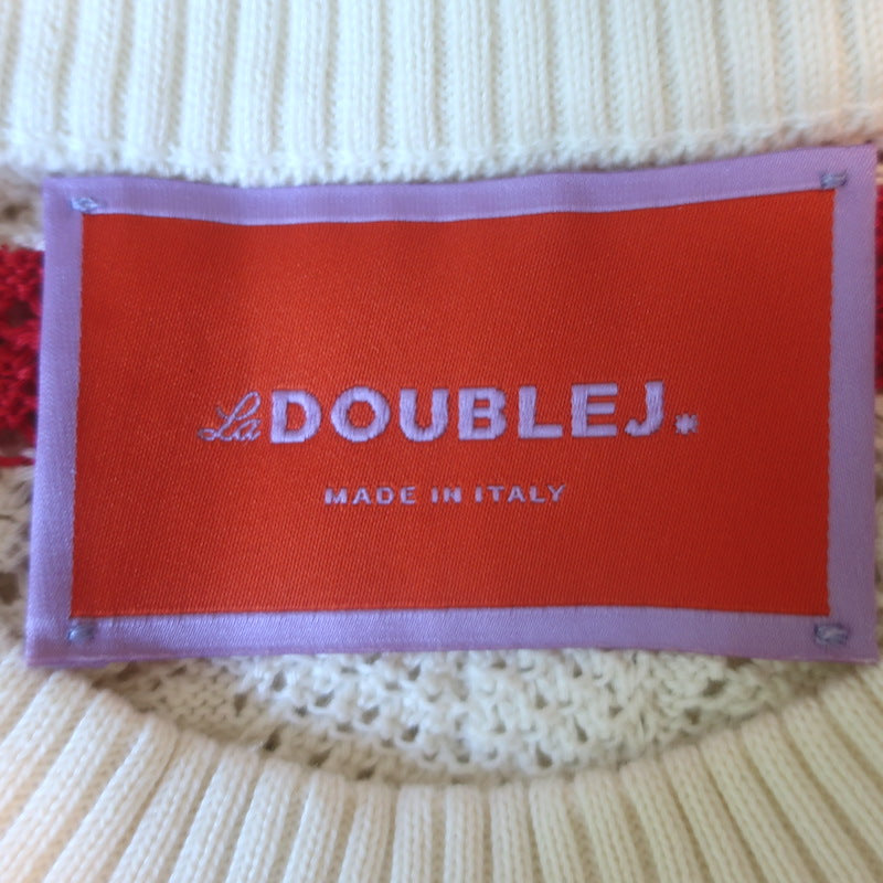 La DoubleJ Chevron Crop Sweater Cream/Red Pointelle Knit Cotton Size Small