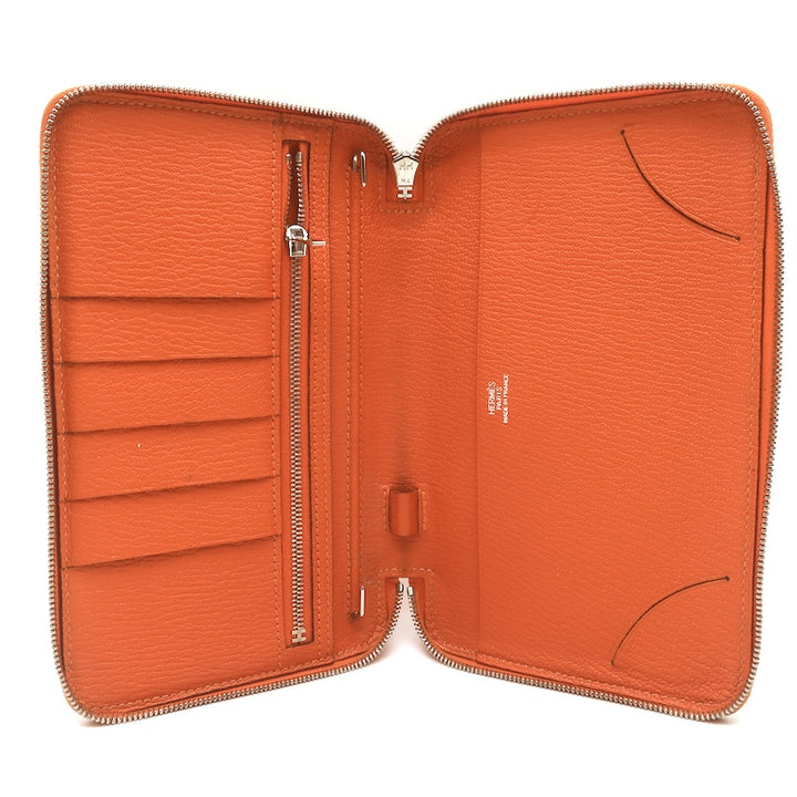 Hermes 2005 Vision Zip Agenda Cover Orange Chevre Leather Palladium Hardware