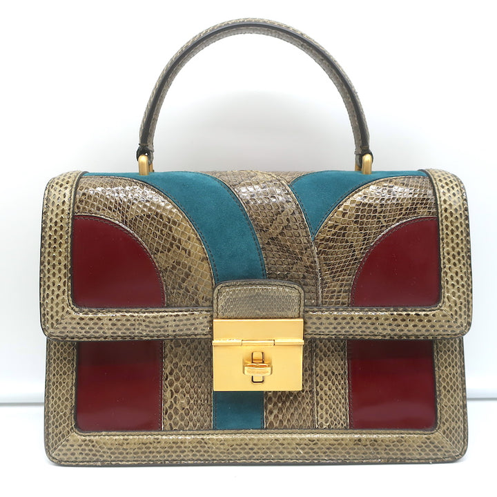 Dolce &amp; Gabbana Patchwork Top Handle Shoulder Bag Snakeskin Suede &amp; Leather