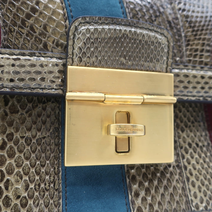 Dolce &amp; Gabbana Patchwork Top Handle Shoulder Bag Snakeskin Suede &amp; Leather