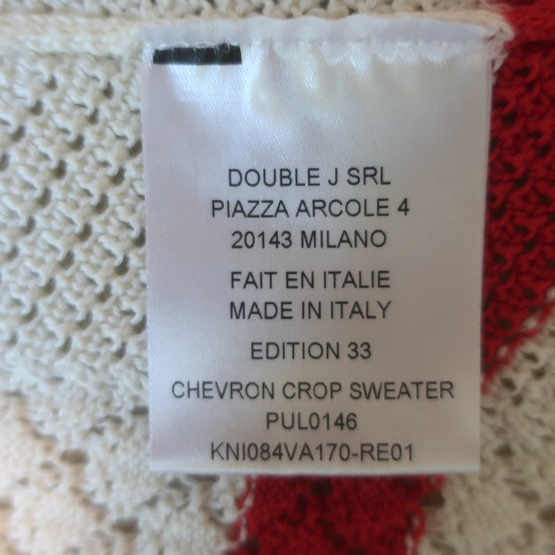 La DoubleJ Chevron Crop Sweater Cream/Red Pointelle Knit Cotton Size Small