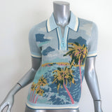 Zimmermann Cira Palm Tree Jacquard Knit Polo Shirt Blue Size 0
