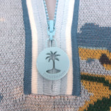 Zimmermann Cira Palm Tree Jacquard Knit Polo Shirt Blue Size 0