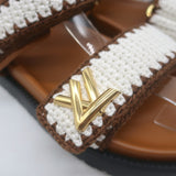 Louis Vuitton LV Sunset crocheted slingback sandals in cream and brown, pre-owned (new without tags)