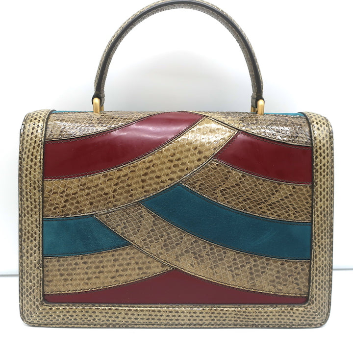 Dolce &amp; Gabbana Patchwork Top Handle Shoulder Bag Snakeskin Suede &amp; Leather