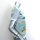 Zimmermann Cira Palm Tree Jacquard Knit Polo Shirt Blue Size 0