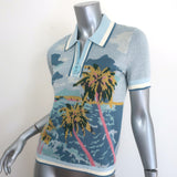 Zimmermann Cira Palm Tree Jacquard Knit Polo Shirt Blue Size 0