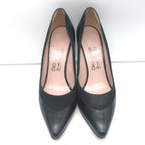 Salvatore Ferragamo Pumps Black Suede-Trimmed Leather Size 8 Pointed Toe Heels