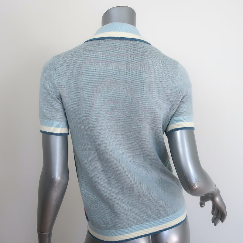 Zimmermann Cira Palm Tree Jacquard Knit Polo Shirt Blue Size 0