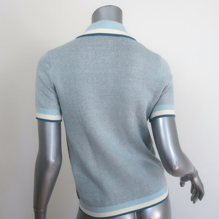 Zimmermann Cira Palm Tree Jacquard Knit Polo Shirt Blue Size 0