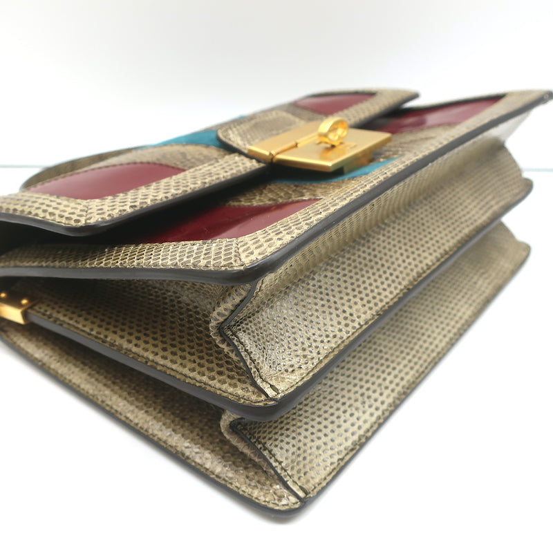 Dolce &amp; Gabbana Patchwork Top Handle Shoulder Bag Snakeskin Suede &amp; Leather