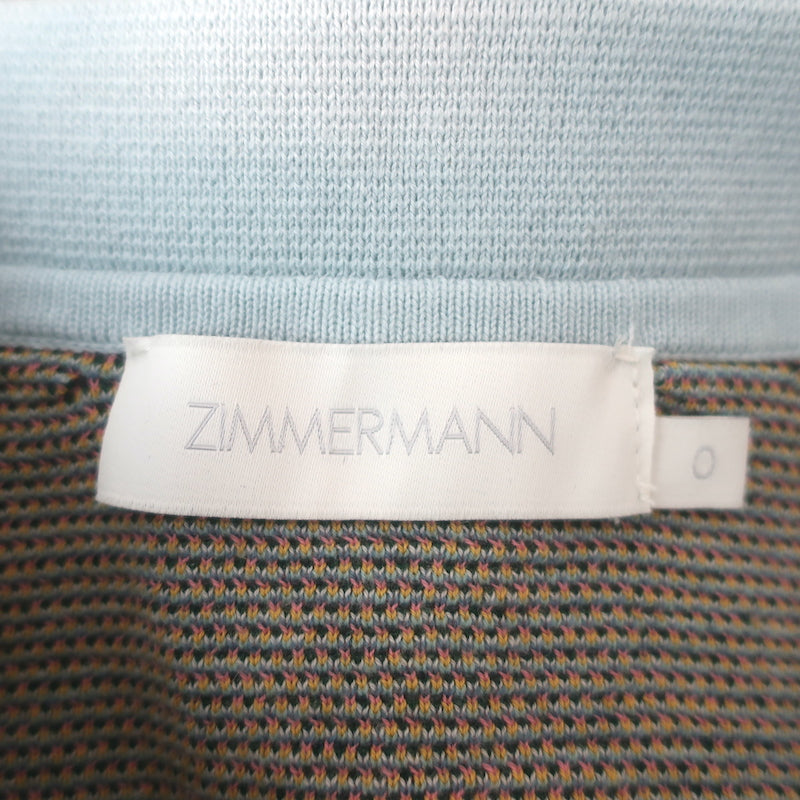 Zimmermann Cira Palm Tree Jacquard Knit Polo Shirt Blue Size 0
