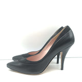 Salvatore Ferragamo Pumps Black Suede-Trimmed Leather Size 8 Pointed Toe Heels