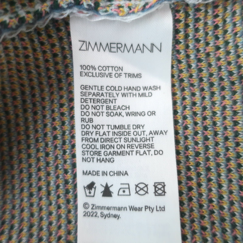 Zimmermann Cira Palm Tree Jacquard Knit Polo Shirt Blue Size 0