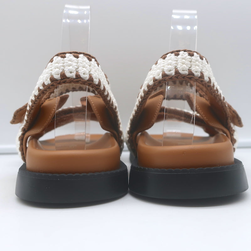 Louis Vuitton LV Sunset crocheted slingback sandals, cream/brown, authentic, pre-owned (new without tags)