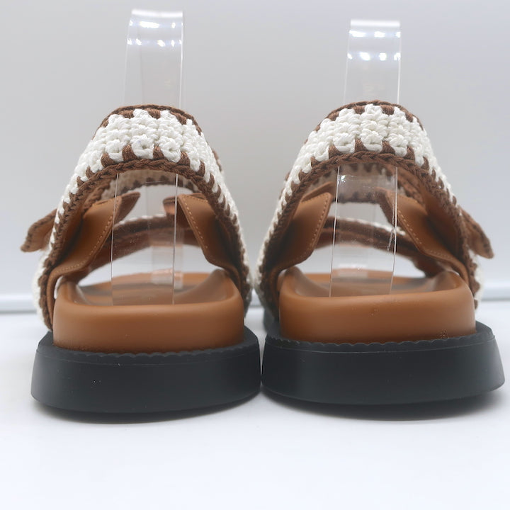 Louis Vuitton LV Sunset crocheted slingback sandals, cream/brown, authentic, pre-owned (new without tags)