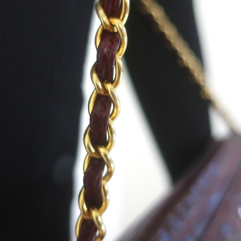 Vintage Chanel 1987 Quilted Lizard Skin Tassel Camera Bag Burgundy Crossbody