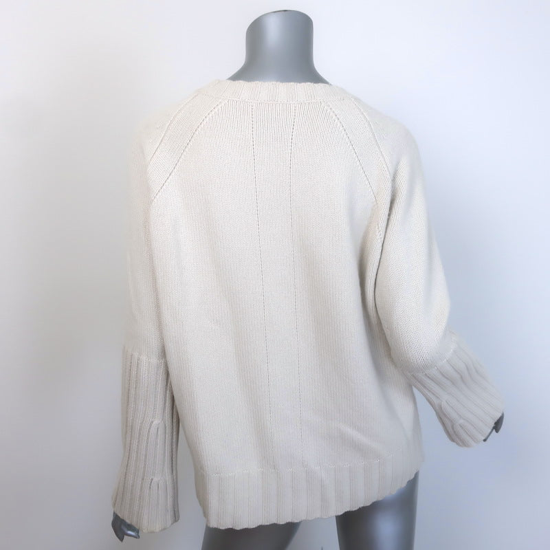 Nili Lotan Cashmere Ribbed-Cuff Raglan Sweater Off-White Size Small