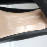 Salvatore Ferragamo Pumps Black Suede-Trimmed Leather Size 8 Pointed Toe Heels