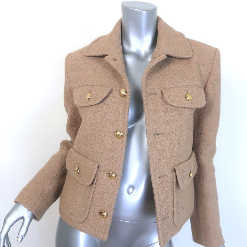Nili Lotan Paloma Boucle Tweed Jacket Camel Cotton-Blend Size Extra Small