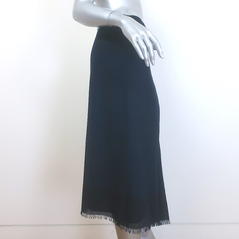 Christian Dior Pleated Midi Wrap Skirt Navy/Black Bicolor Frayed Wool Size US 6