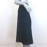 Christian Dior Pleated Midi Wrap Skirt Navy/Black Bicolor Frayed Wool Size US 6