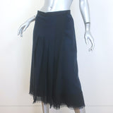 Christian Dior Pleated Midi Wrap Skirt Navy/Black Bicolor Frayed Wool Size US 6