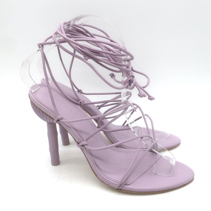 Cult Gaia Soleil Bamboo-Heel Ankle Wrap Sandals Lavender Leather Size 38