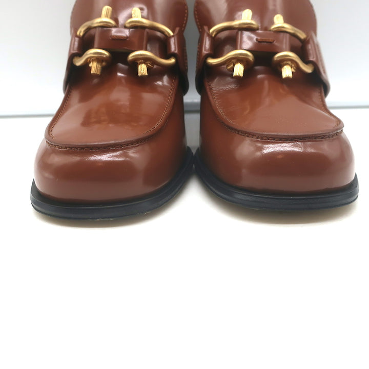 Bottega Veneta Monsieur Bit loafer pumps in brown polished leather — authentic, pre-owned, gently worn.