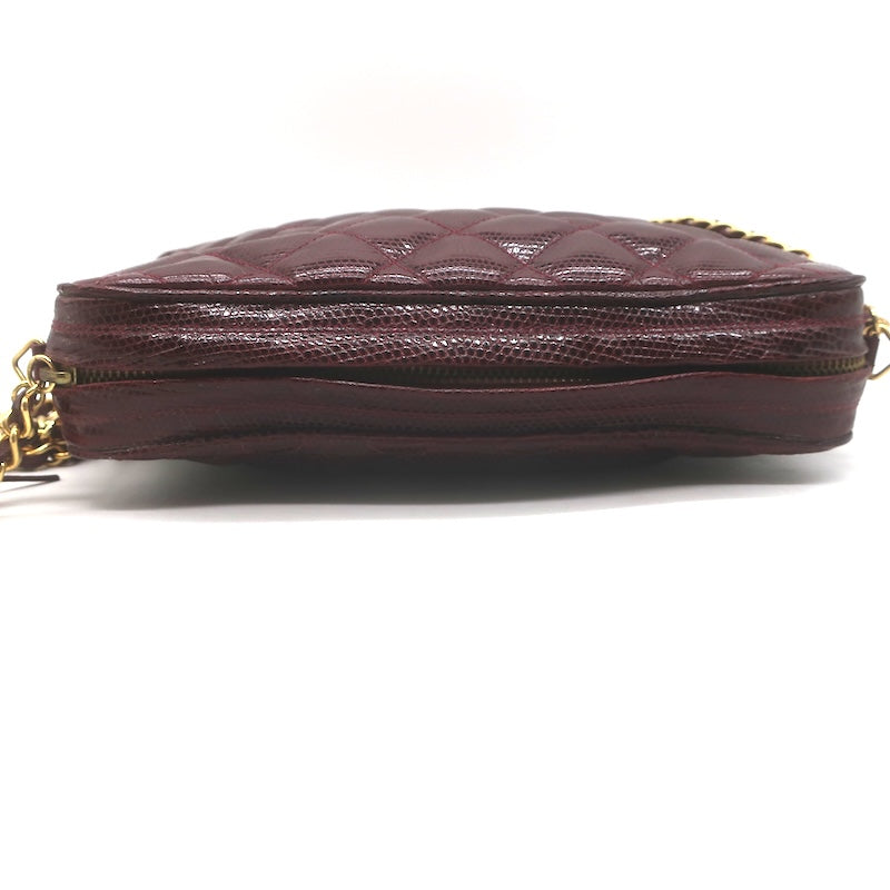 Vintage Chanel 1987 Quilted Lizard Skin Tassel Camera Bag Burgundy Crossbody