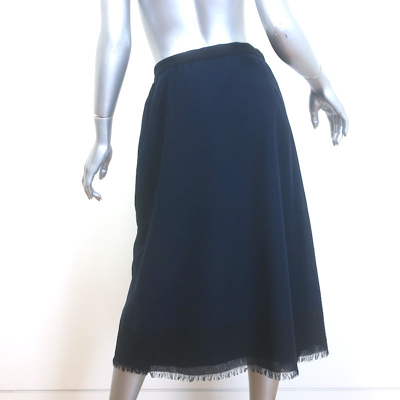 Christian Dior Pleated Midi Wrap Skirt Navy/Black Bicolor Frayed Wool Size US 6