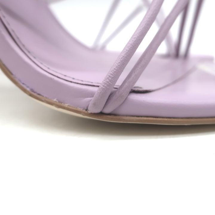 Cult Gaia Soleil Bamboo-Heel Ankle Wrap Sandals Lavender Leather Size 38