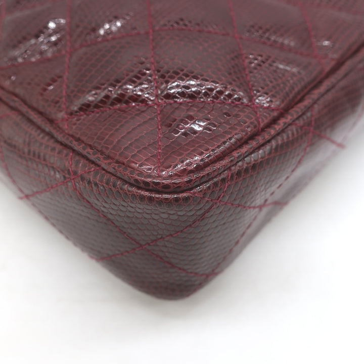 Vintage Chanel 1987 Quilted Lizard Skin Tassel Camera Bag Burgundy Crossbody