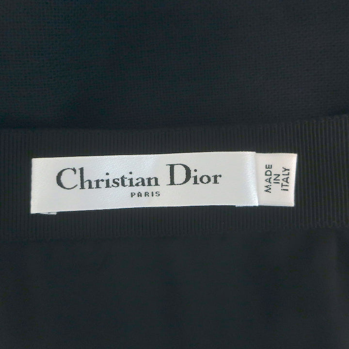 Christian Dior Pleated Midi Wrap Skirt Navy/Black Bicolor Frayed Wool Size US 6