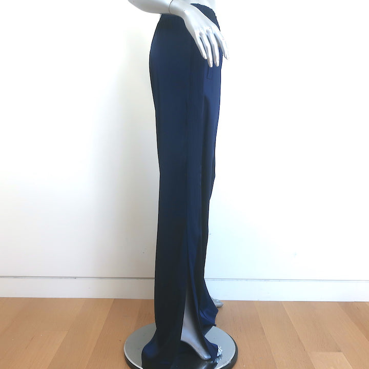 Jonathan Simkhai Side-Slit Track Pants Navy Stretch Sateen Size 8 NEW