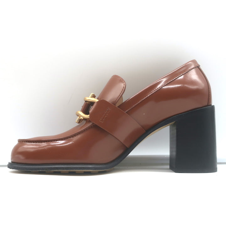 Bottega Veneta Monsieur Bit loafer pumps in brown polished leather, authentic pre-owned, worn once