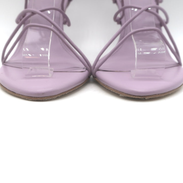 Cult Gaia Soleil Bamboo-Heel Ankle Wrap Sandals Lavender Leather Size 38